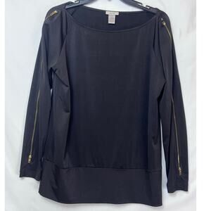 Cache Women's Black Long Sleeve Pullover Top with Gold Zippers - Size M